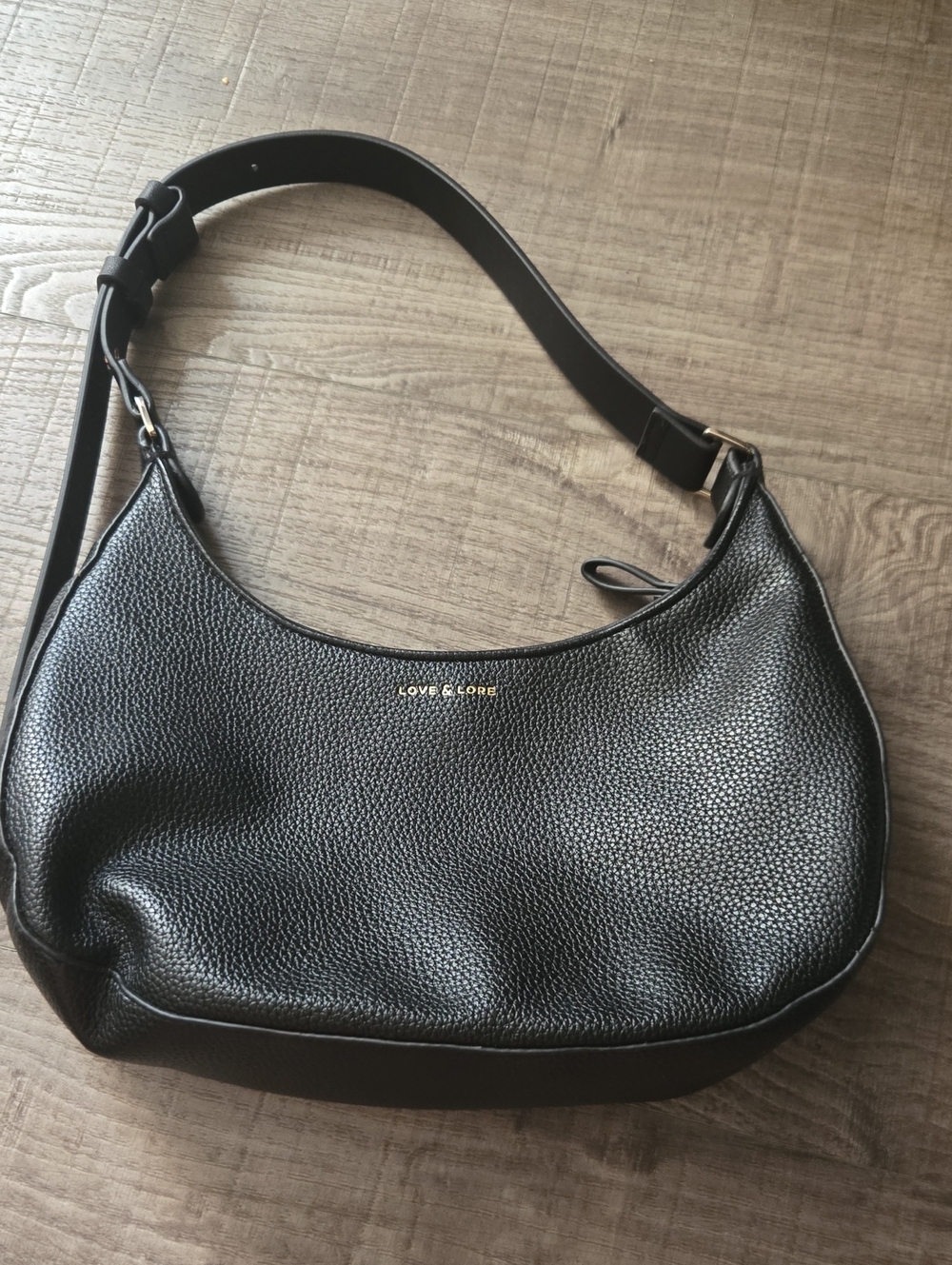 LOVE & LORE Black Pebbled Shoulder Hobo Bag with Adjustable Strap